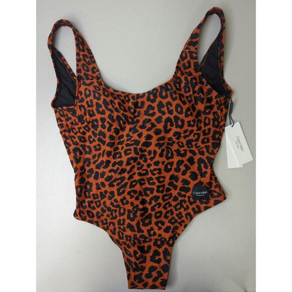 Nwt $118 Calvin Klein sz10 leopard orange brown animal printed swimsuit 1 pc - Picture 1 of 4